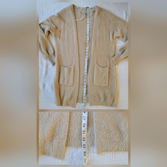 Sioni Long Sleeve Full coverage Soft and Fuzzy Open front Cardigan- Cream beige - Picture 9 of 9